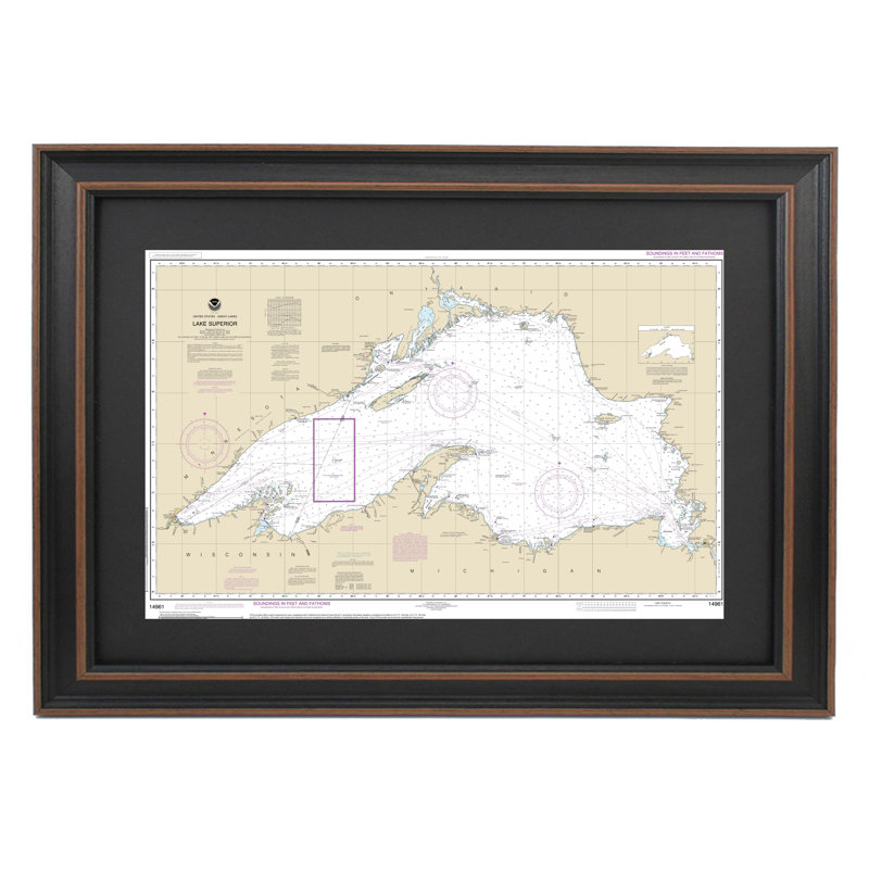 Lac Supérieur | Carte nautique | Reproduction encadrée, H 24 po x l 15 po