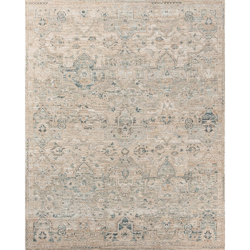 Tapis sable et vert noué à la main de haute qualité, Rectangle 8' x 10'