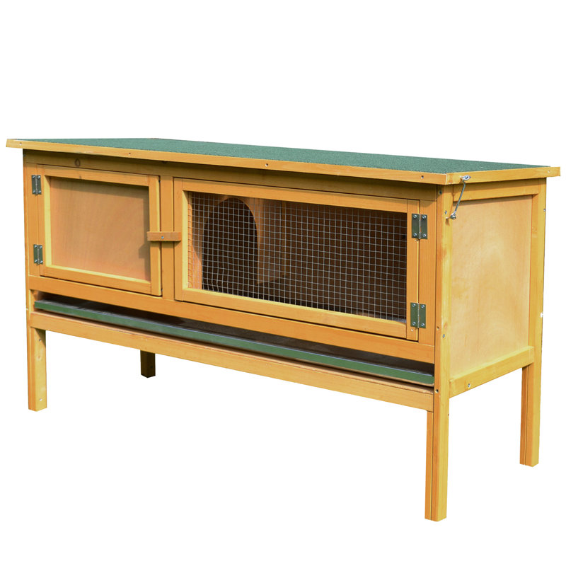 Cage en bois jaune avec système de verrouillage et toit lavable imperméable pour animaux de compagnie