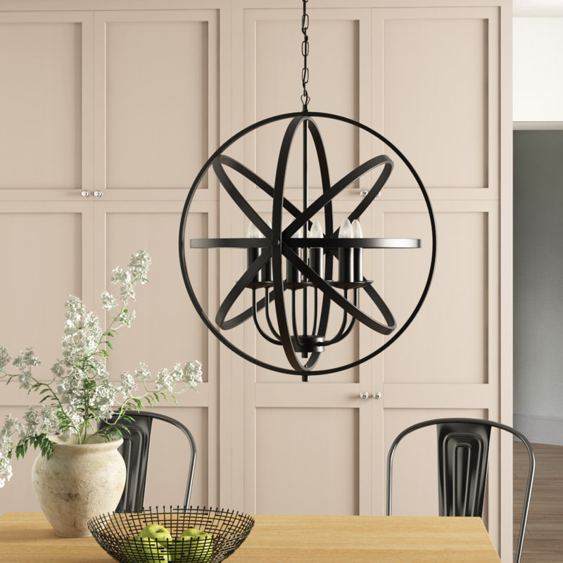 Kirsten 4-Light Chandelier, Black, 6, 60cm W