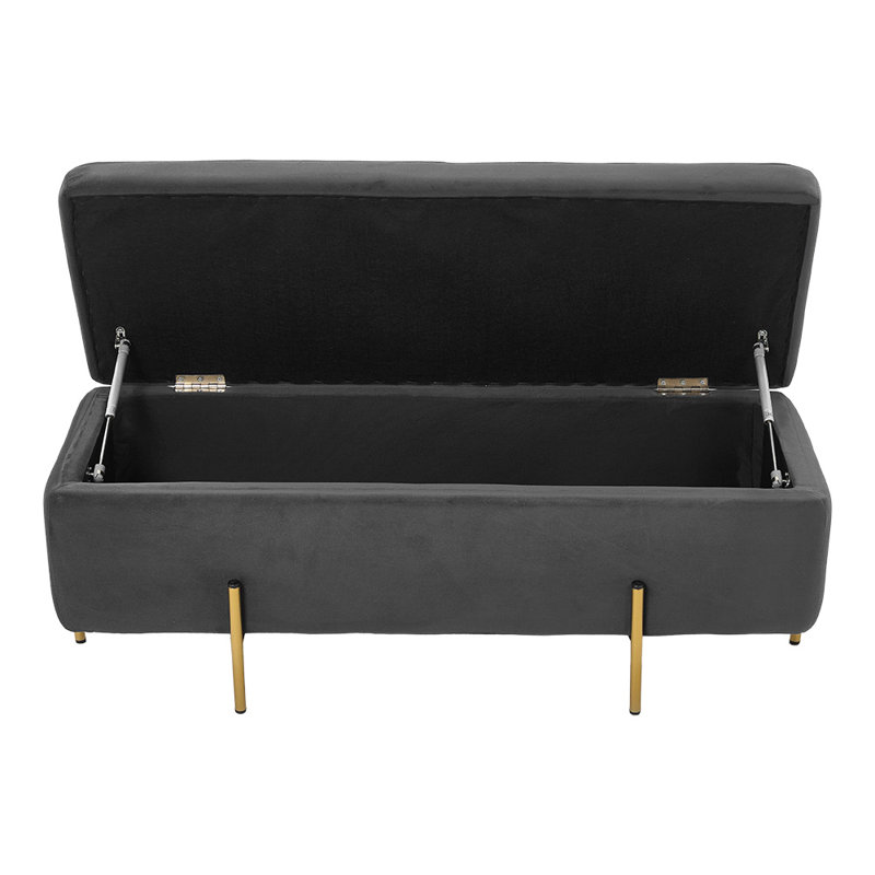 Velvet Upholstered Storage Bench, Grey