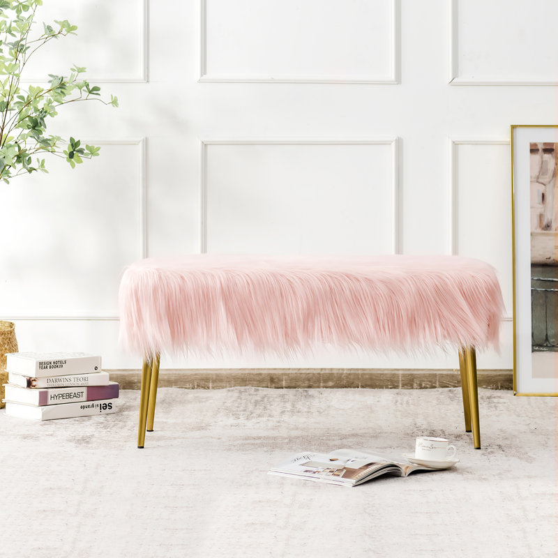Aon Faux Fur Upholstered Bench, Pink