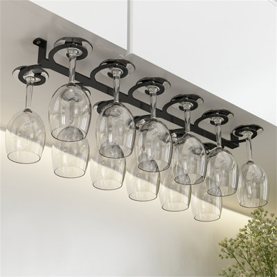 Hayley Hanging Wine Glass Rack Black by Mint Pantry