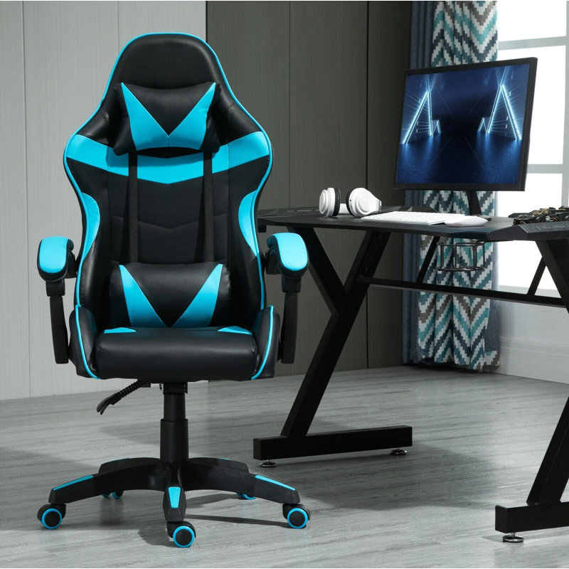 Inbox Zero Adjustable Reclining Ergonomic Faux Leather Swiveling PC & Racing Game Chair, Blue