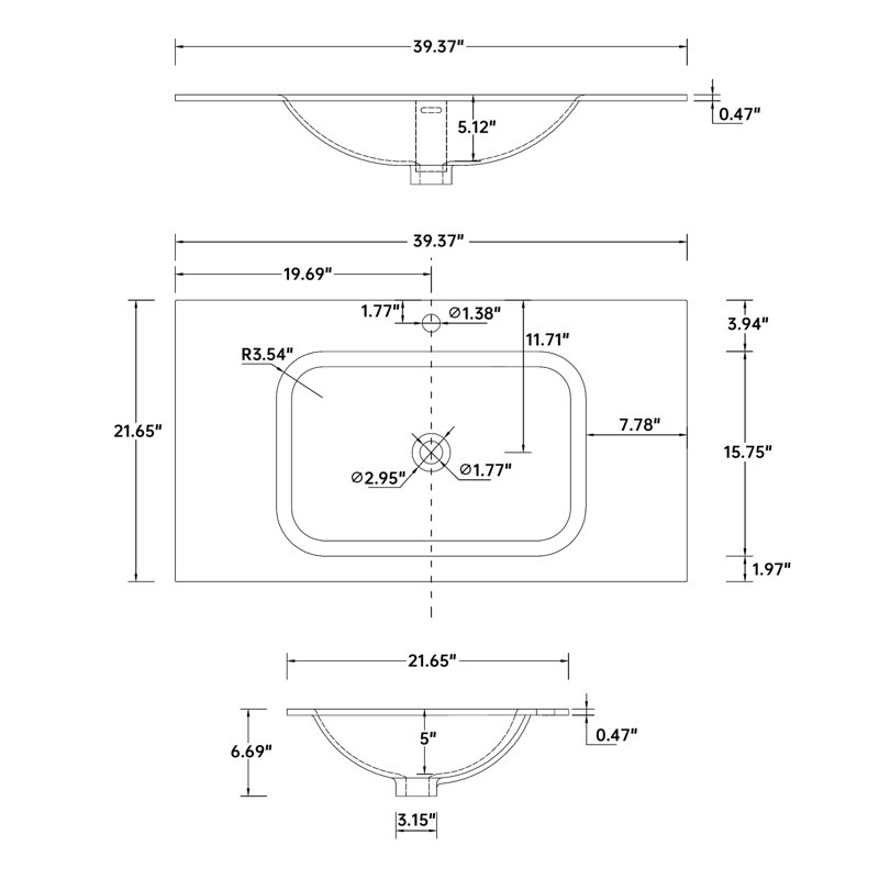 Lavabo de salle de bain en résine à surface solide en résine