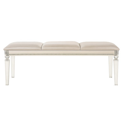 Modern, Acrylic Bench, Soft Pearl White, Upholstered Seat, Legs, Versatile Usage, Contemporary Style Modern Comfortable Touch, Function Fit, Living Space Decor
