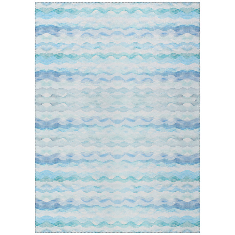 Tapis bleu intérieur / extérieur en polyester tissé à la machine Upminster, Rectangle 8 pi x 10 pi