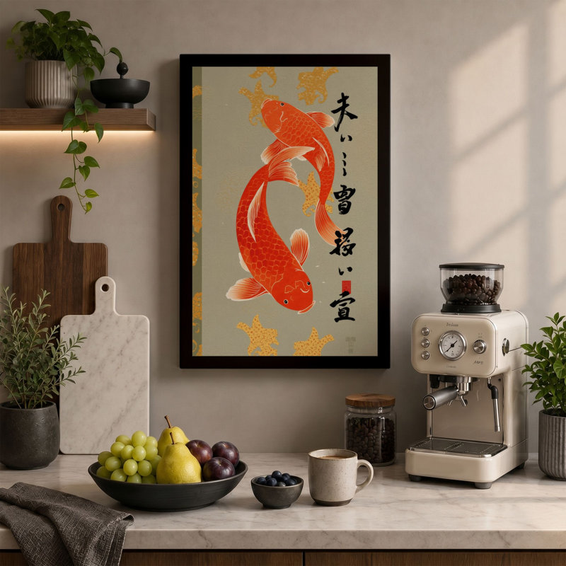 Koi in Gold Japandi - Wrapped Canvas, 30x20 - 76.2 x 50.8 cm, Sage Border