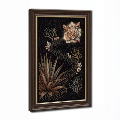 Agave dorée, rose cristal et corail sur des lignes ondulées foncées