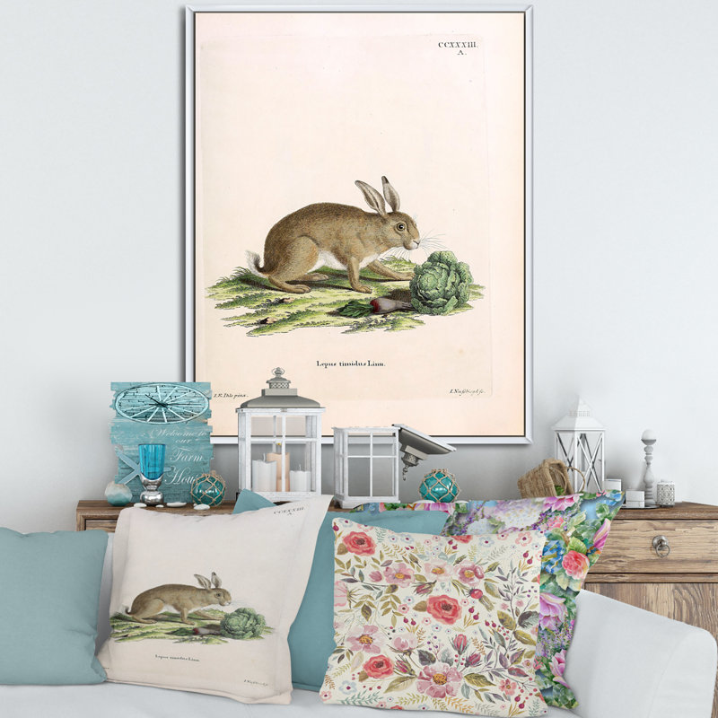 Lapins rétro dans les tons de terre - peinture sur toile, H 32 po x l 16 po x P 1 po, Cadre flottant blanc