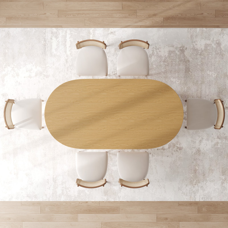 Fohoren Oval Dining Table Double Pedestal Kitchen Table, Natural Wood, 67" L x 33.5" W x 30" H