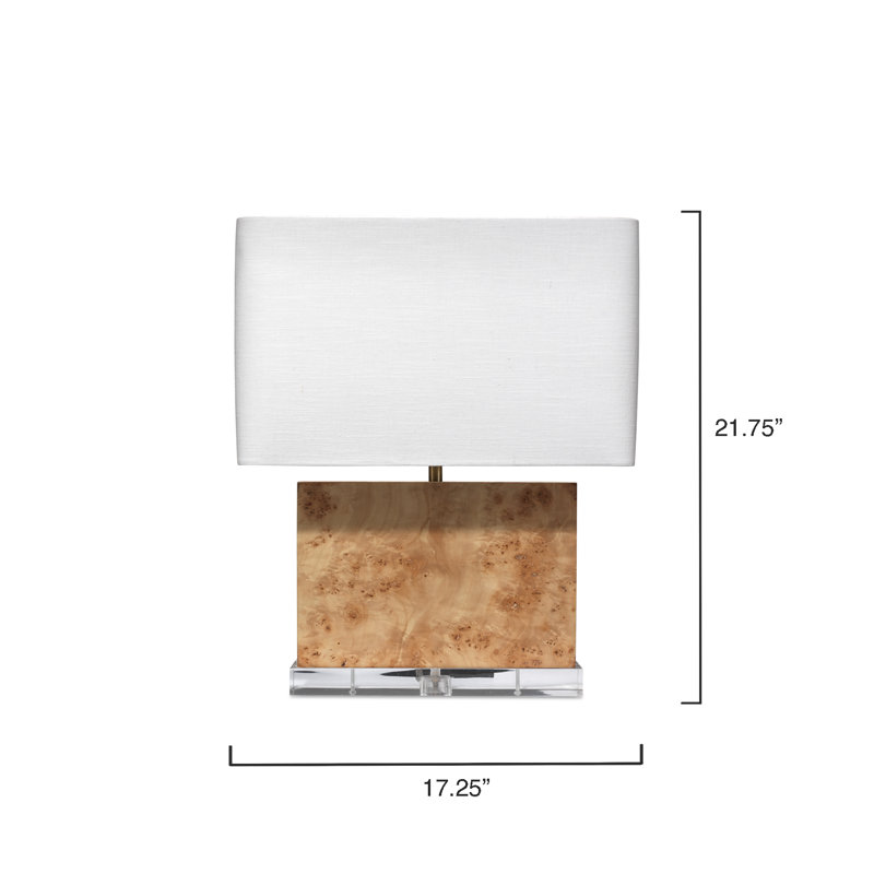 Natural Burl Wood Table Lamp with White Linen Shade