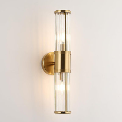 Modern Brass Wall Light Fixture With Glass Rods For Bathroom Vanity Mirror Lighting E12 Socket Up And Down Wall Mounted Lamp