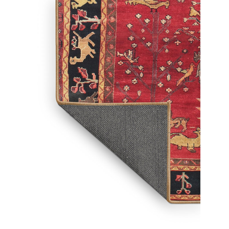 Tapis traditionnel rouge / noir, Rectangle 5 pi x 7 pi