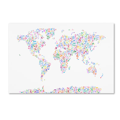 « music notes map of the world », reproduction d’impression sur toile tendue