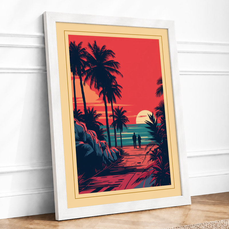 Tropical Sunset Palms Retro - Framed Print, A1 - 84.1 x 59.4 cm, White