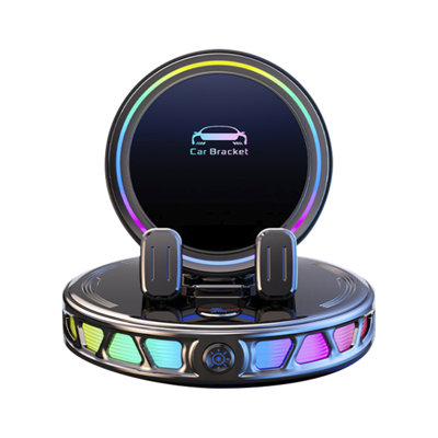 Smart Car Phone Holder with RGB Ambient Light, Auto Clamp, Dual Lock & 360° Rotation, Vacuum Nano Suction Mount for Dashboard & Center Console​