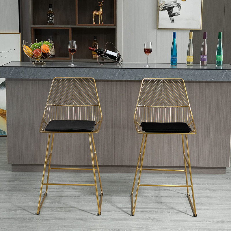 Swivel Upholstered Counter Stool with Metal Frame, Gold