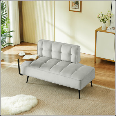 54-Inch Modern Two-Seater Velvet Sofa With Backrest & 360° Rotating Side Table – Entryway Ottoman, Multi-Use Bench, Office Desk And Chair Set, Space-Saving Design For Living Room, Bedroom, Apartment