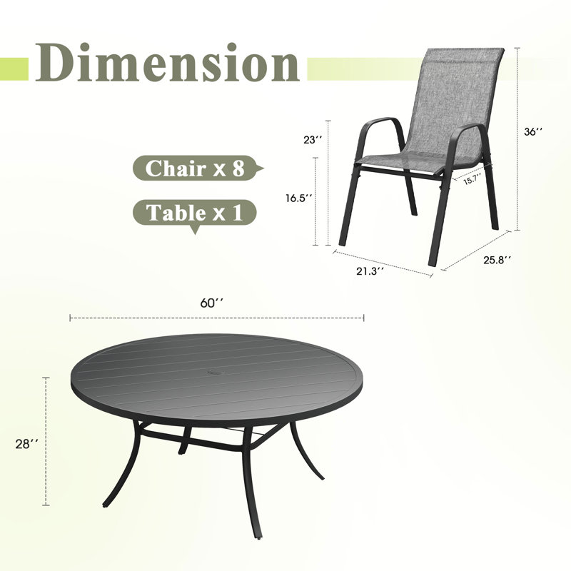 Elijah With Stackable Textilene Chairs, Gray/Black