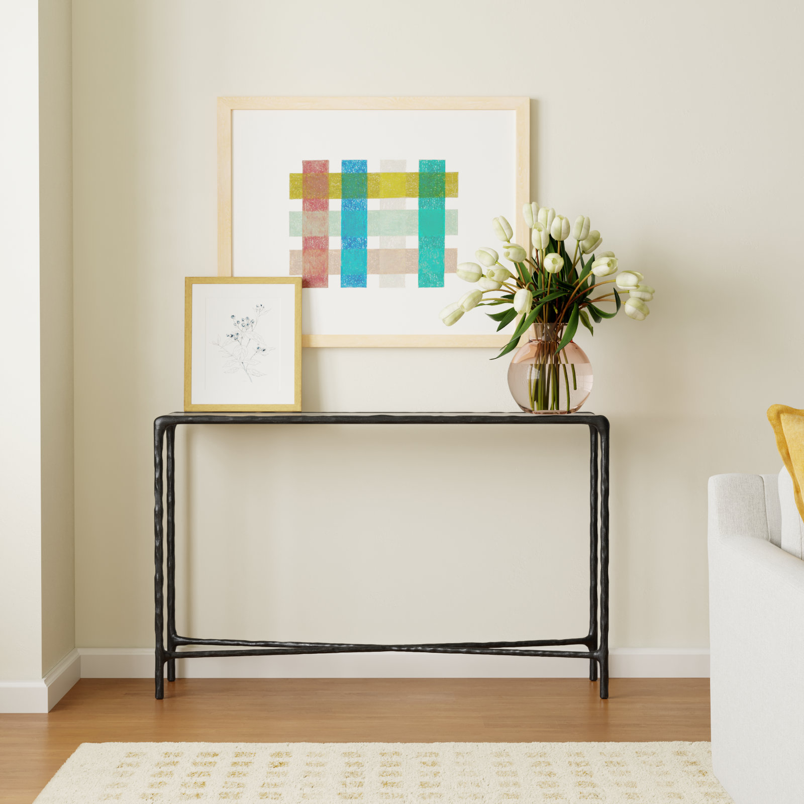 Evelynn 48'' Console Table, White Marble, Black