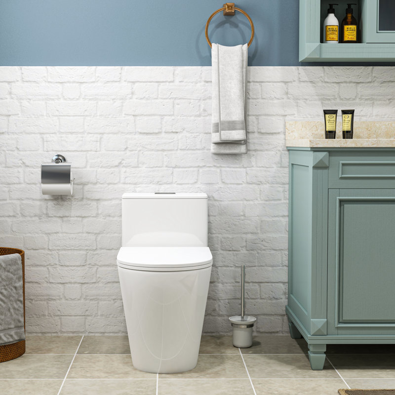 17" Comfort Height Dual-Flush Toilet Modern Elongated One-Piece Toilet for Floor Mounted Glazed Surface (Seat Included)
