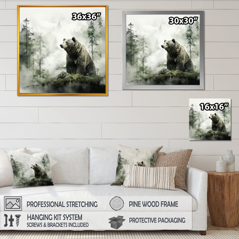 «Wandering grizzly ours wilderness II», art mural encadré, Cadre doré simple, H 16 po x l 16 po x P 1 po