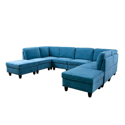 Anthone 118" Wide Microfiber Reversible Modular Corner Sectional with Ottoman