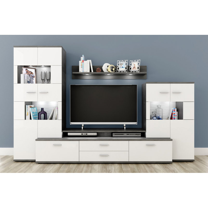 Ashley-Mason Unfinished Floating Entertainment Centre for TVs up to 60", Black Norwegian Pine