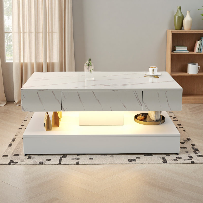 LED Coffee Table,Modern Coffee Table For Living Room,Living Room Tables,Large Living Room Furniture, White