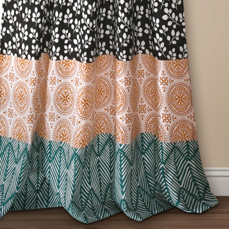 Bohemian Turquoise and Orange Polyester Light-Filtering Curtain Panels