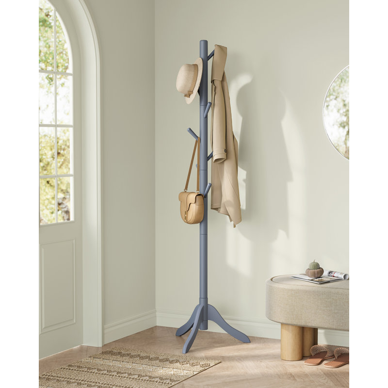 Kiann Solid Wood Freestanding 8 - Hook Coat Rack, Grey