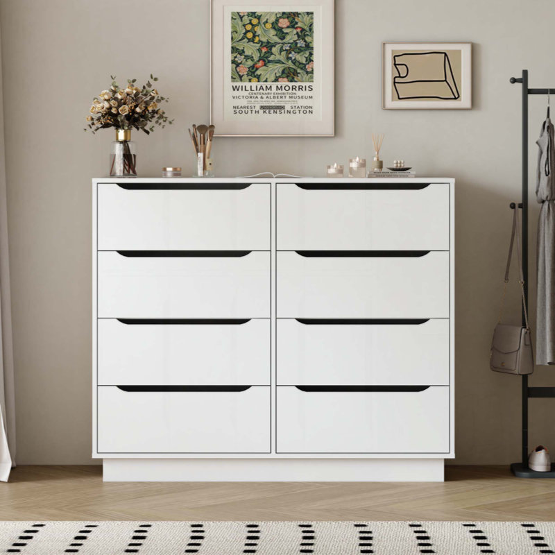 Commode pour chambre à coucher, commode longue à 8 tiroirs, commode en bois à 8 tiroirs, armoire de rangement pour vêtements de grande capacité, commodes larges pour vestibule de salon de chambre à coucher