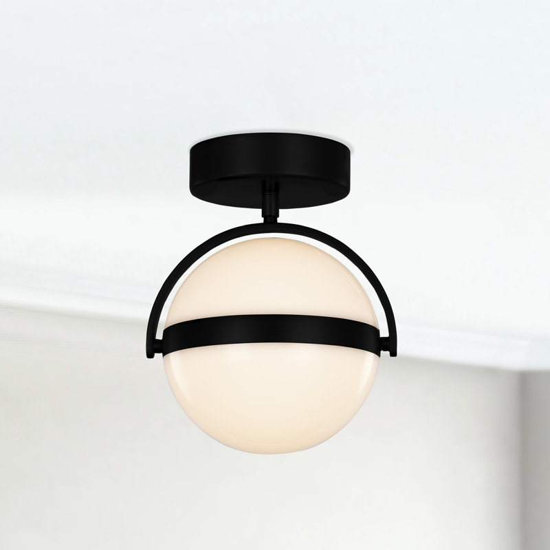 Plafonnier semi-encastré sphérique à 1 lumière unique et spectaculaire 7,25 po Globo, Noir mat
