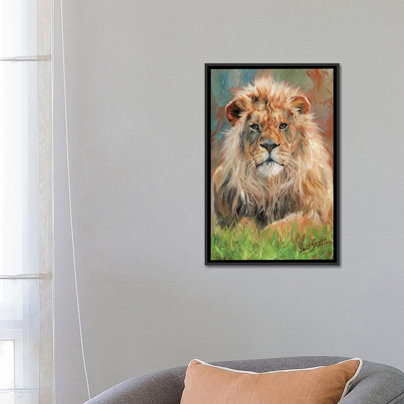 « lion front », impression sur toile, H 26 po x l 18 po x P 1,5 po, Toile avec cadre noir, Pas de tapis