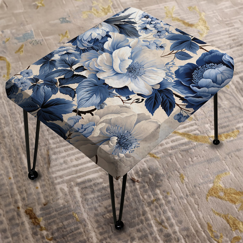Repose-pieds floral bleu et blanc Radiance