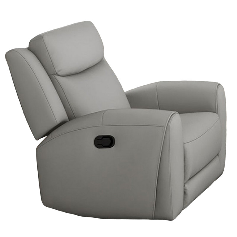 Cobe Manual Recliner Chair, Solid Wood And Soft Top Grain Leather, Gray Genuine Leather