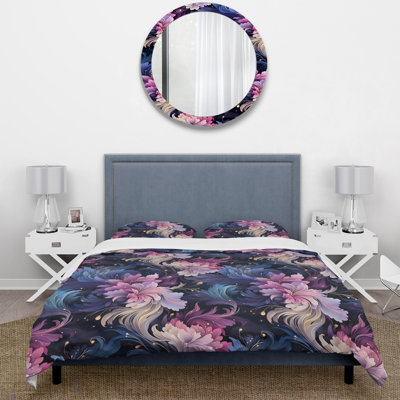 Ensemble de housse de couette en damas Astral Blue Purple Damask Radiance