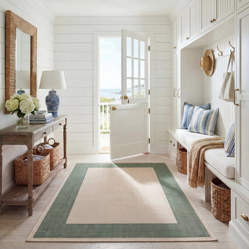 Tapis intérieur / extérieur beige / vert foncé Salita, Rectangle 5 pi 3 po x 7 pi 7 po