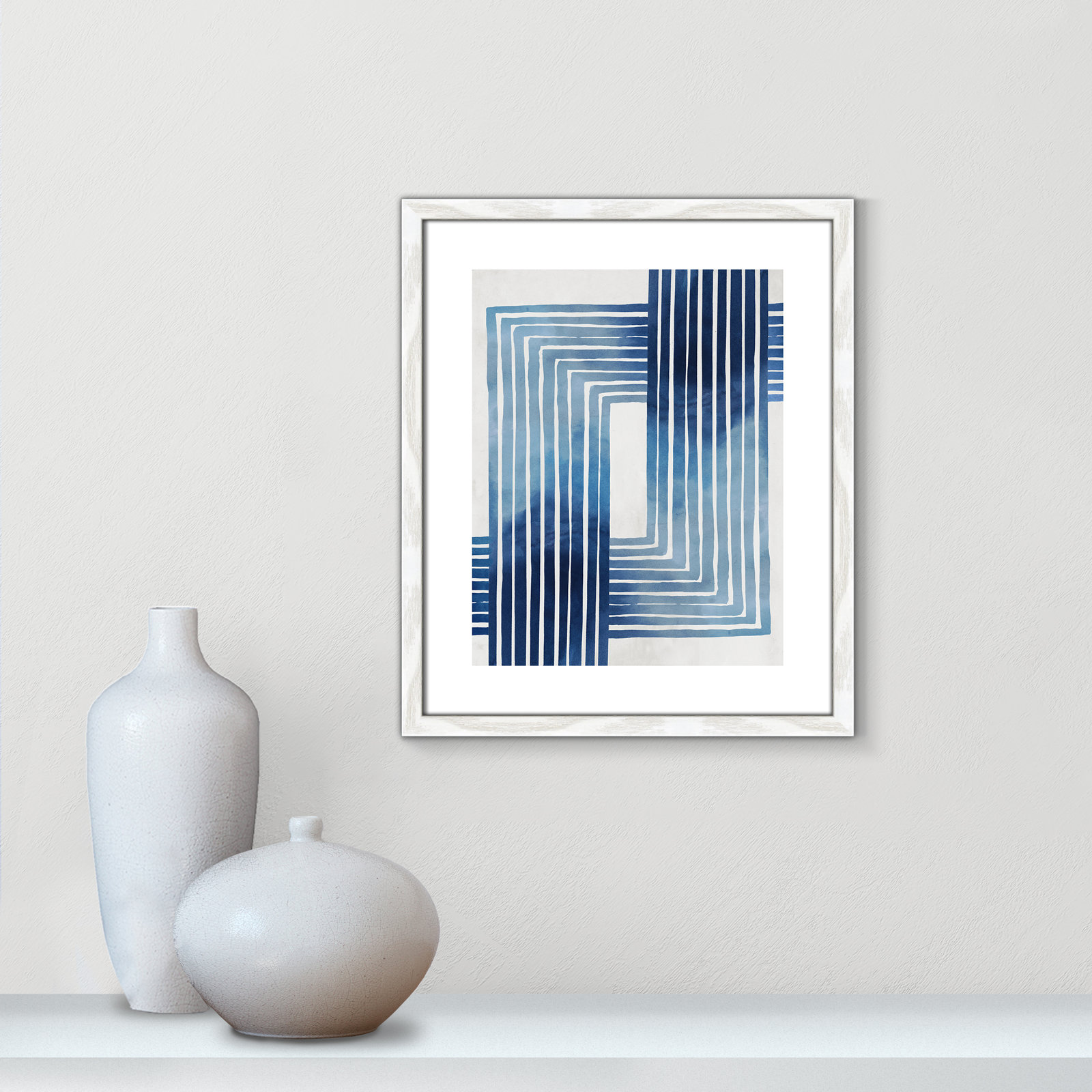 Lanny "In Unison" Painting by Eva Watts, White Wood Framed Paper, 19" H x 16" W x 0.75" D