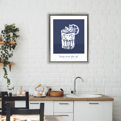 Navy Keep Your Gin Up Floating Frame, design by Lettered and Lined
