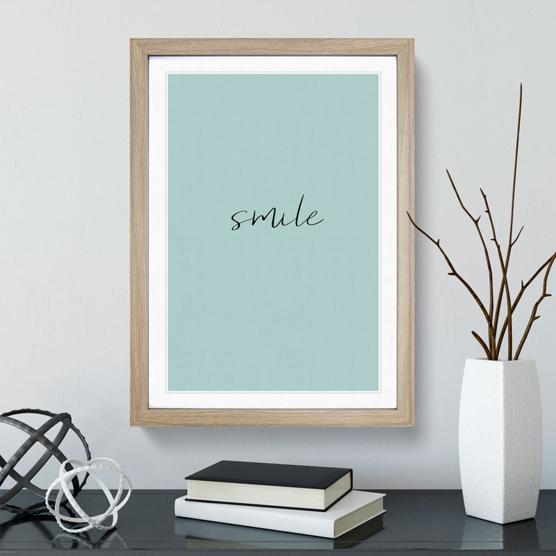 Smile V2 - Single Picture Frame Print on Wood, 36cm H x 27cm W x 2cm D, Oak Framed