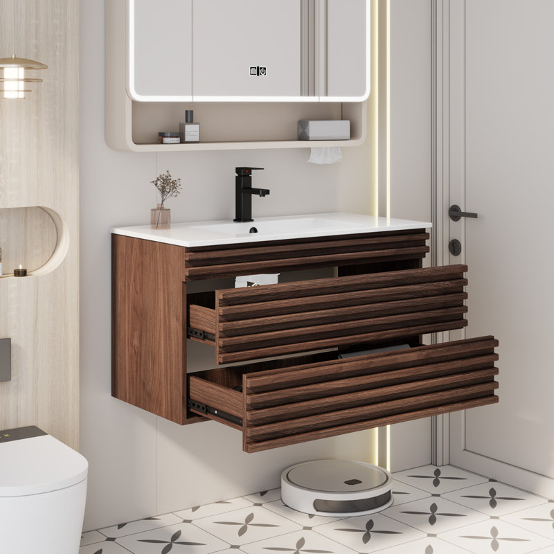 Sharee Single Bathroom Vanity With Sink Top, Zinc Alloy Faucet And Drain, Epa Certificate, Brown, 36"