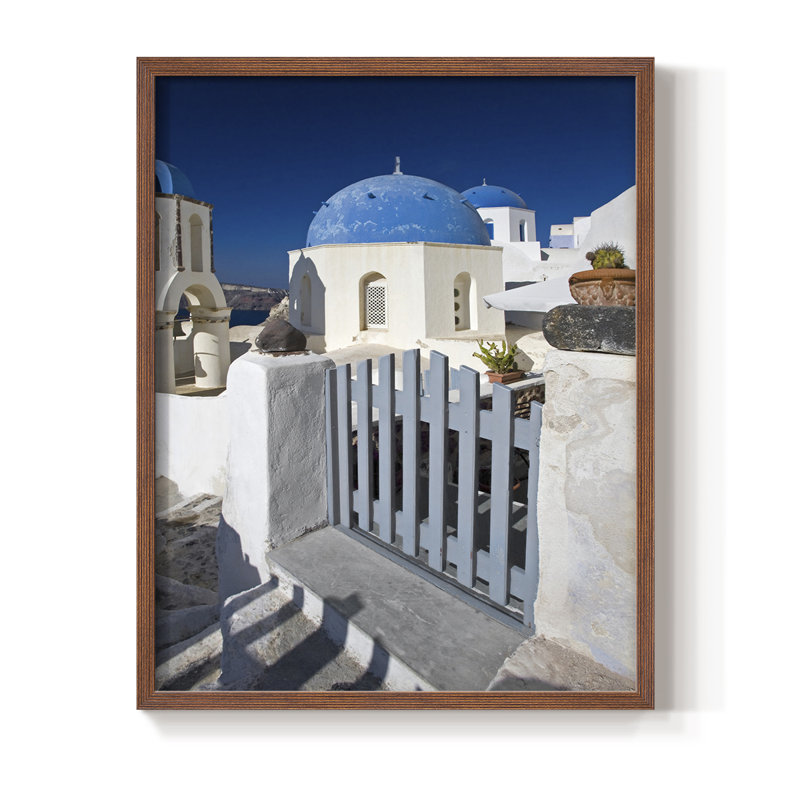 Santorini Sidewalk, reproduction encadrée - bois massif, Brun, H 28 po x l 22 po