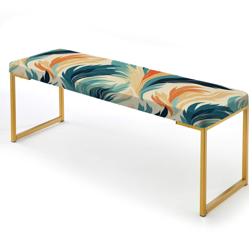 Metropolitan Ikat Swirl Oasis - Abstract Upholstered Gold Bench