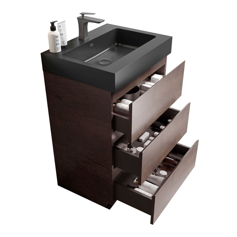 Meuble-lavabo sur pied simple Deandrick, Noyer, Noir mat, 30"