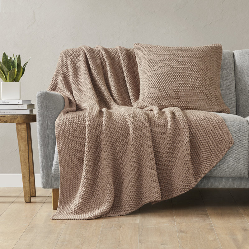 Brown Knit Polyester Euro Pillow Cover with Hidden Zipper