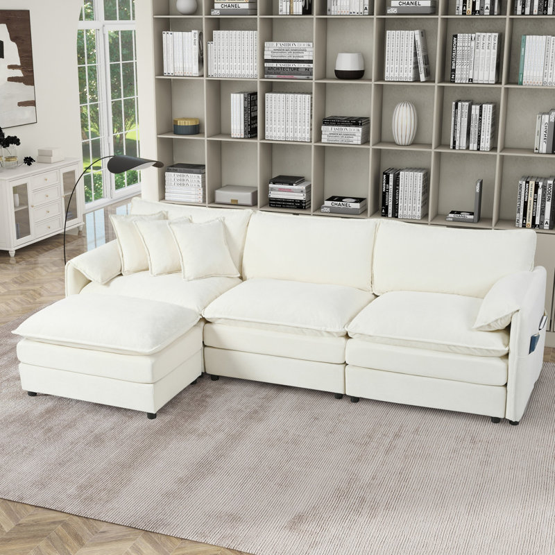 Canapé modulaire modulaire, canapé 3 places avec repose-pieds mobile, canapé d'intérieur pour la maison, Beige