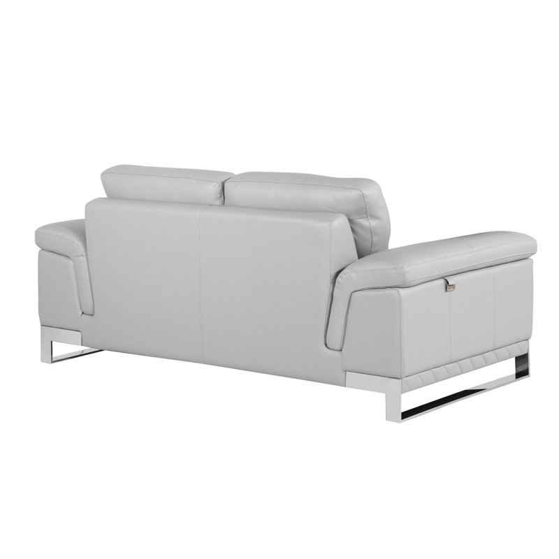Causeuse en cuir véritable 73 po Dason, Similicuir gris clair
