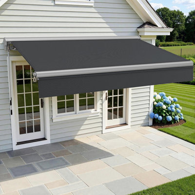 Retractable Patio Awning with Valance, Aluminum Frame, Polyester